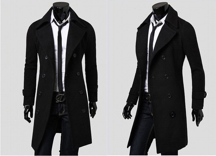 Herren nan taillierter zweireihiger Trenchcoat aus Wollmix mit klassischem Revers und Rückenschlitz Drune