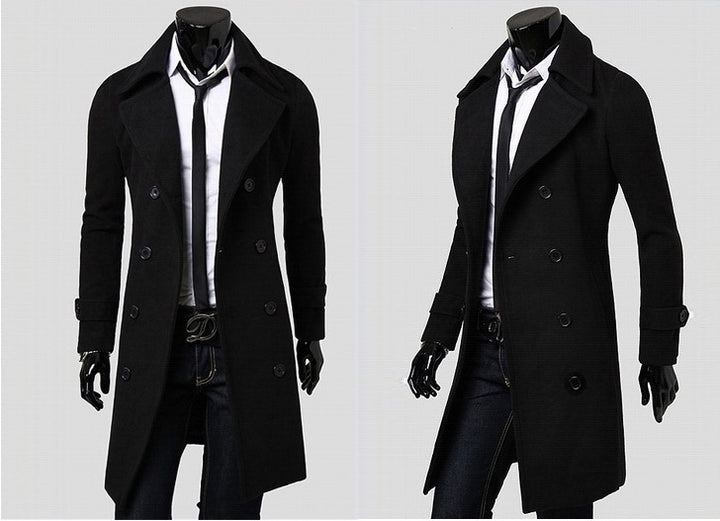 Herren nan taillierter zweireihiger Trenchcoat aus Wollmix mit klassischem Revers und Rückenschlitz Drune