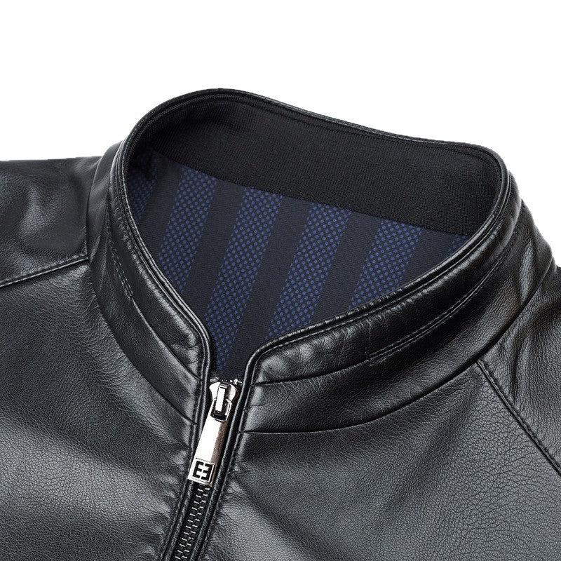 Herren Kunstlederjacke mit modernem Stehkragen und sportlichem Design Drune