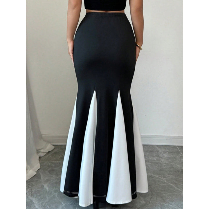 Damen Eleganter Maxi-Rock mit kontrastierenden Volantdetails und hohem Bund Drune