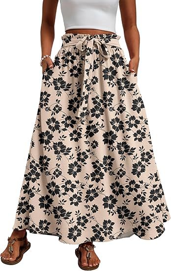 Damen Maxi-Rock mit Paperbag-Taillengürtel, Bindegürtel und Seitentaschen Drune