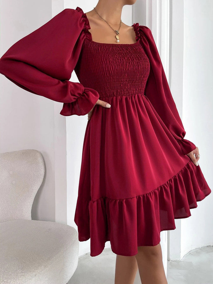 Damen Luftiges Minikleid mit Puffärmeln und Rüschendetails Drune