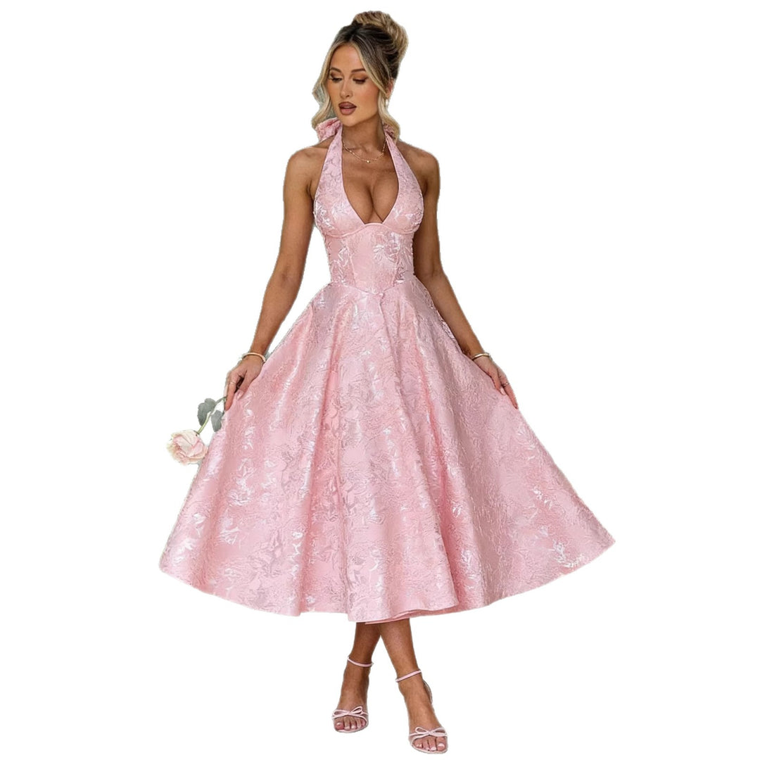 Damen Elegantes Halterneck-Midi-Kleid mit detaillierter Spitzenverarbeitung Drune