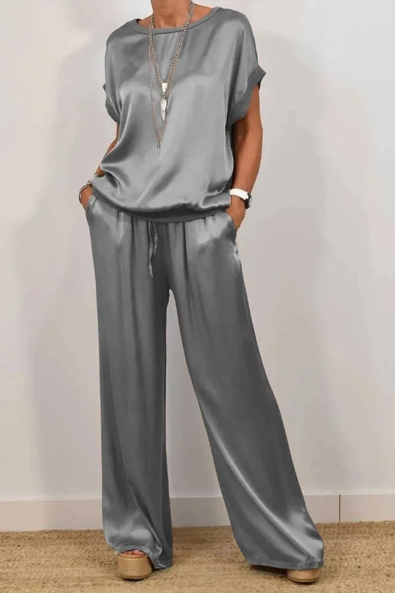 Damen elegantes Lounge-Set mit fließendem Schnitt und elastischem Bund Drune