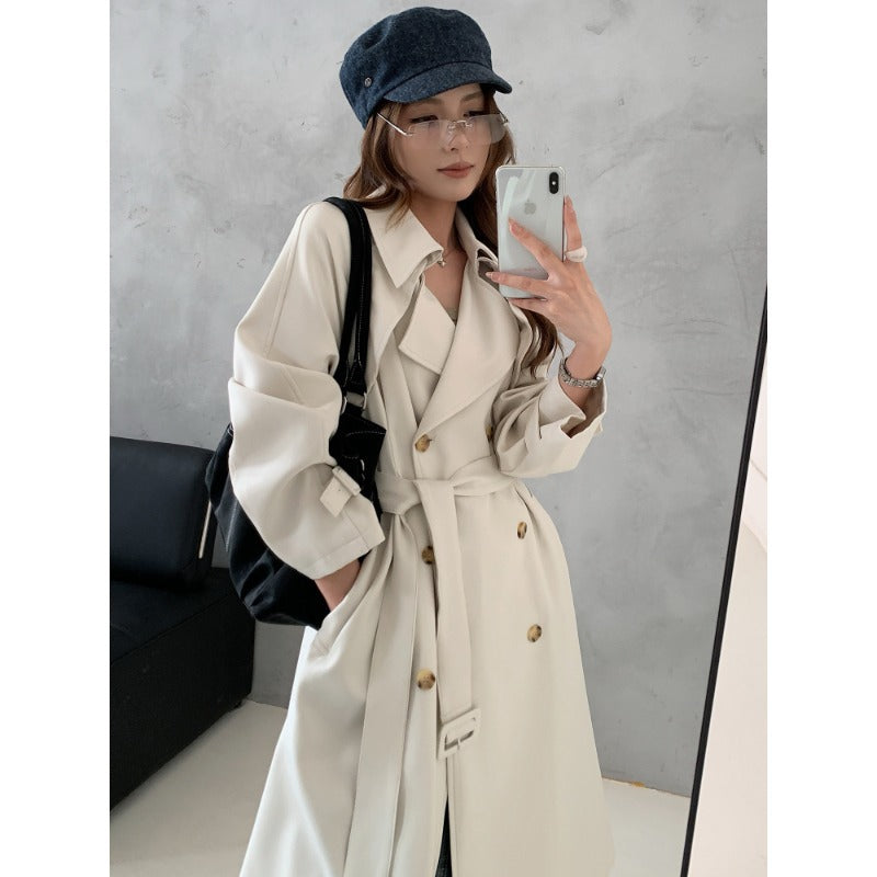 Damen Kastenförmiger Midilanger Trenchcoat mit weichem Fall und verstellbaren Manschetten Drune