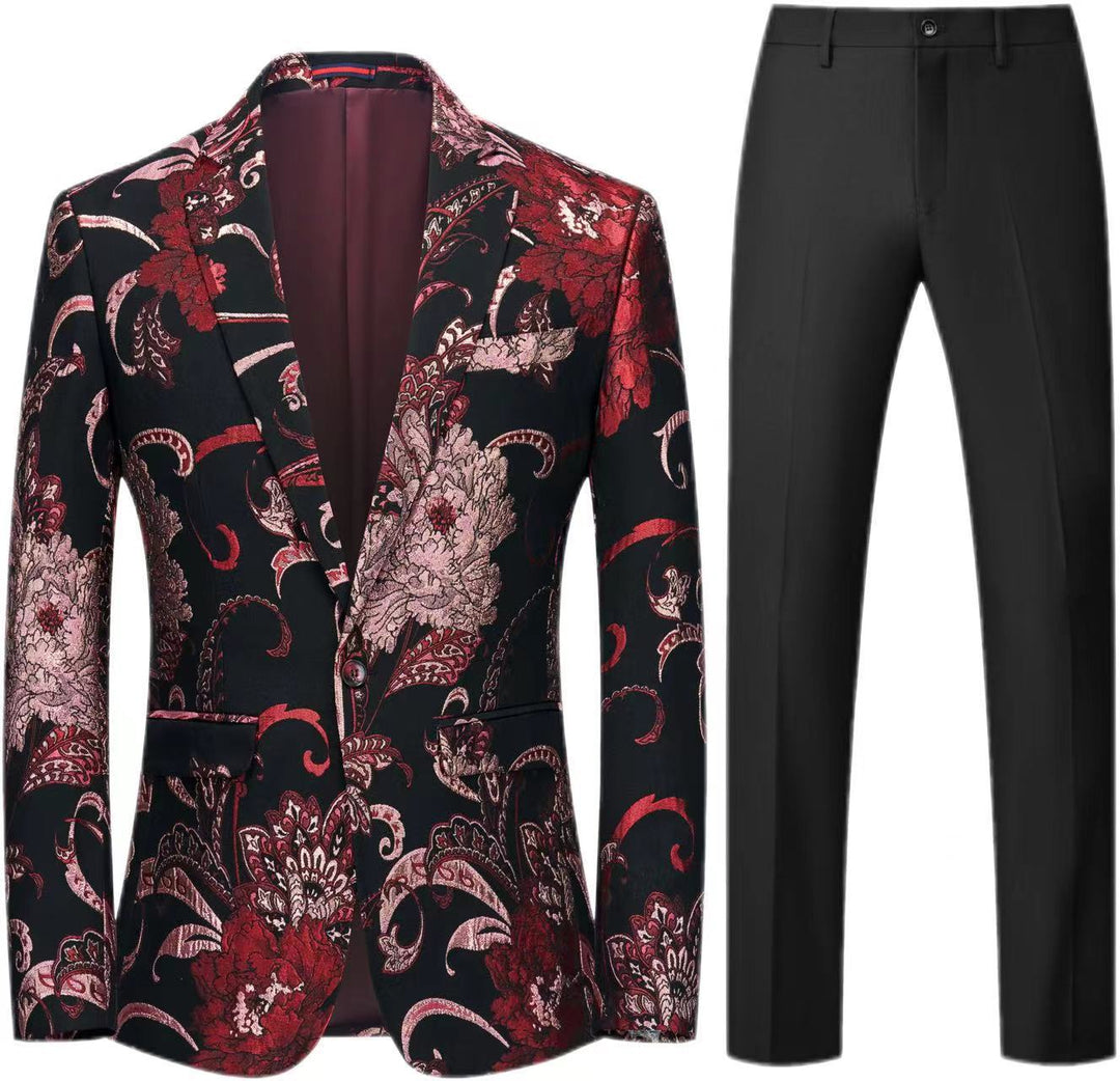 Damen Zweiteiliges Satin-Jacquard-Sakko mit floralem Muster und taillierter Passform sowie Slim-Fit Anzughose Drune
