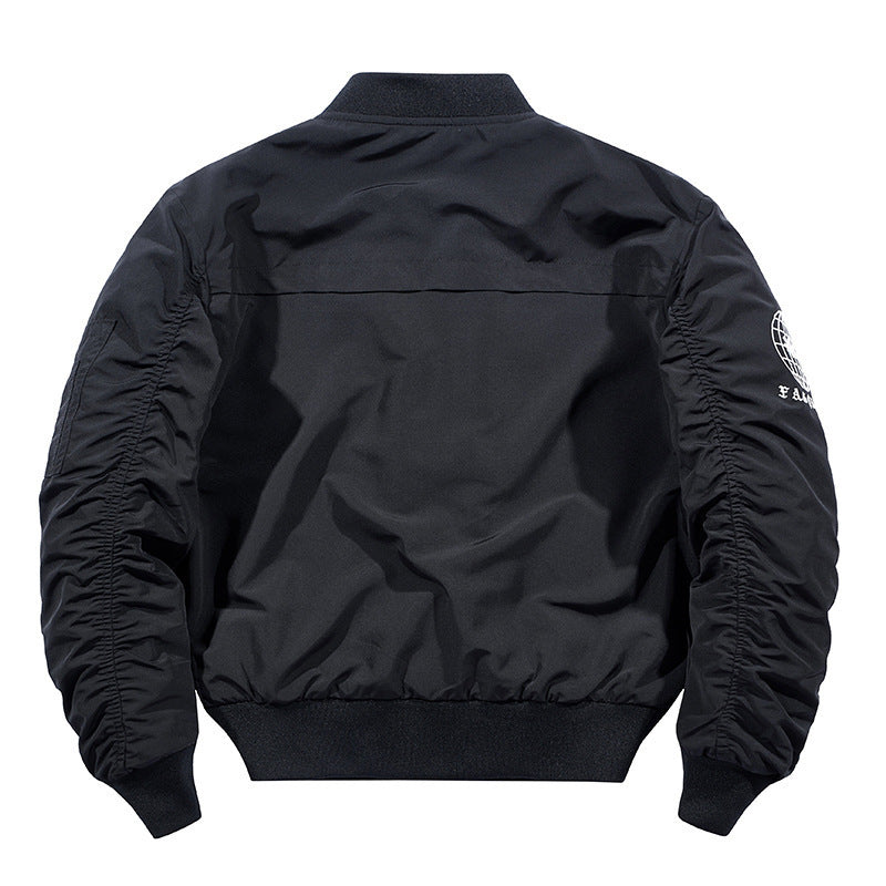 Herren moderne Nylon-Bomberjacke im Pilotenstil mit Utility-Ärmeltasche und kontrastierendem Innenfutter Drune