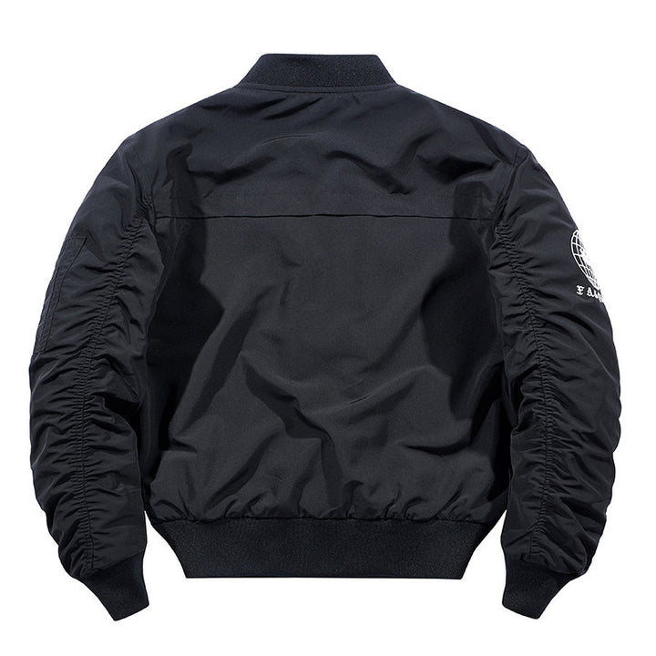 Herren moderne Nylon-Bomberjacke im Pilotenstil mit Utility-Ärmeltasche und kontrastierendem Innenfutter Drune