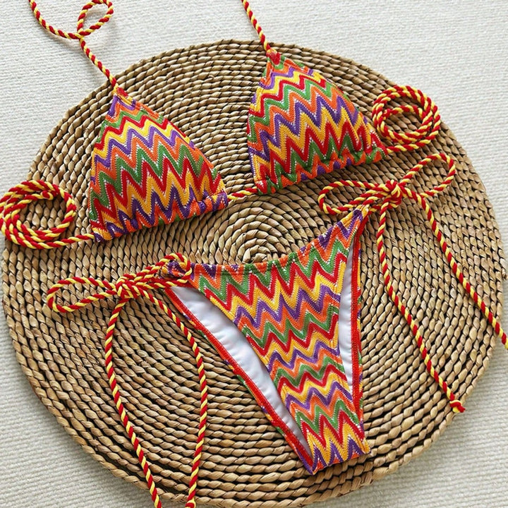 Damen Triangel-Bikini mit auffälligem Wellenmuster Drune