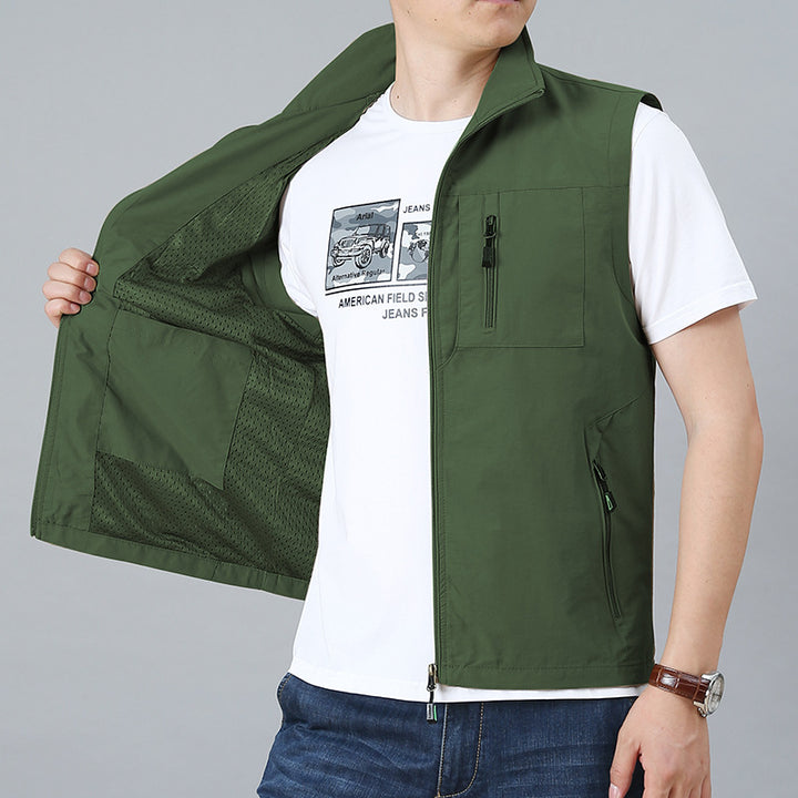 Herren  technische Zip-Weste mit hochgeschlossenem Kragen wasserabweisendem Nylon und Sicherheitsreißverschlusstaschen Drune