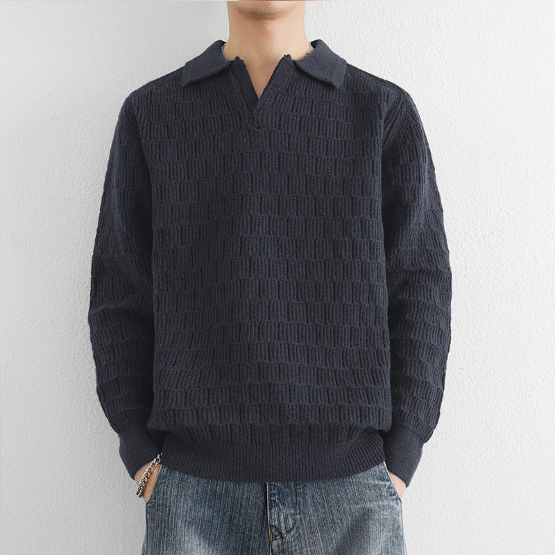 Herren Feinstrick-Polo-Pullover mit Strukturstrick und offenem V-Ausschnitt Drune