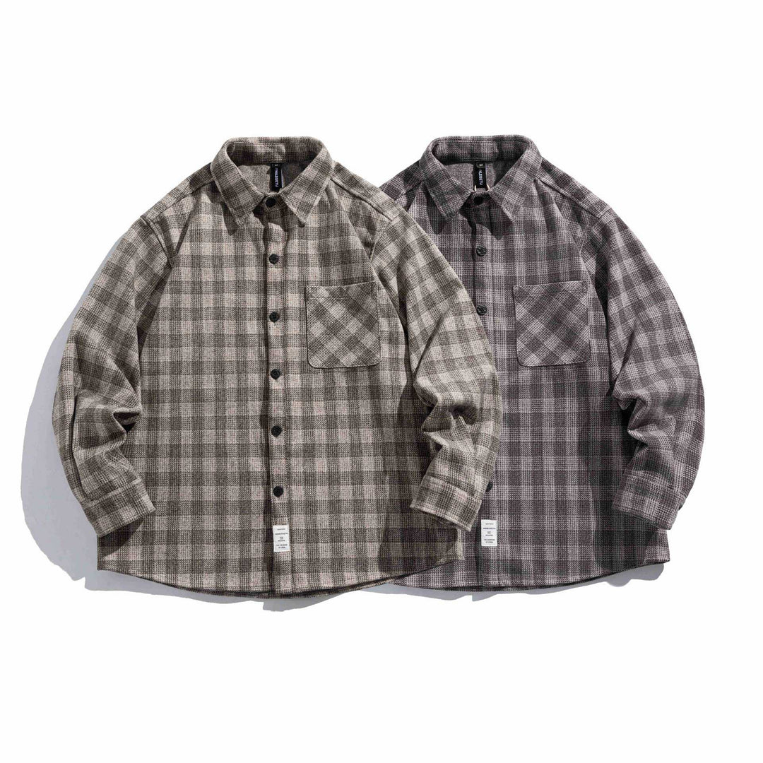 Herren Karierte Hemdjacke aus Wollmischung mit Overshirt-Schnitt und aufgesetzter Brusttasche Drune