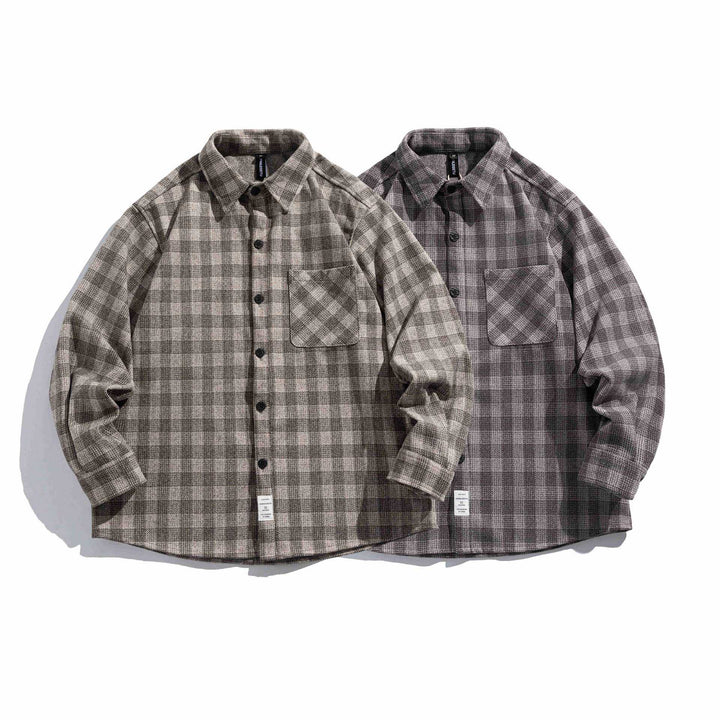Herren Karierte Hemdjacke aus Wollmischung mit Overshirt-Schnitt und aufgesetzter Brusttasche Drune