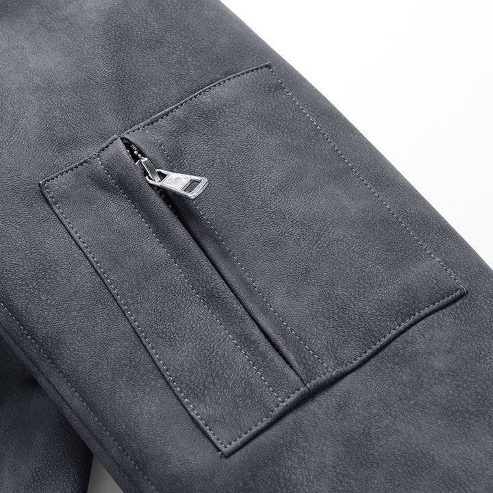 Herren Stilvolle Kunstlederjacke mit hohem Kragen Drune