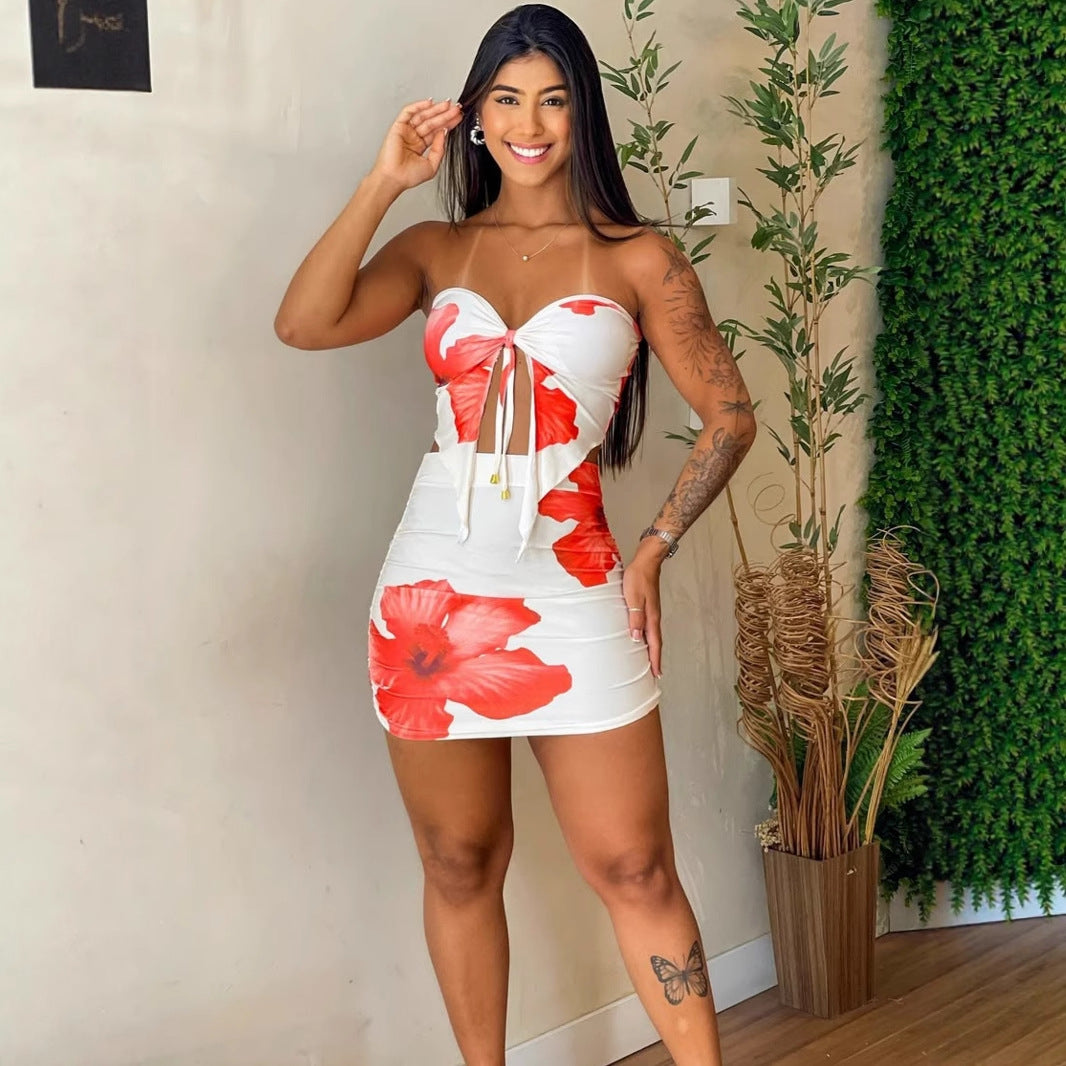Damen figurbetontes Kleid mit floralem Design und Raffungsdetails Drune