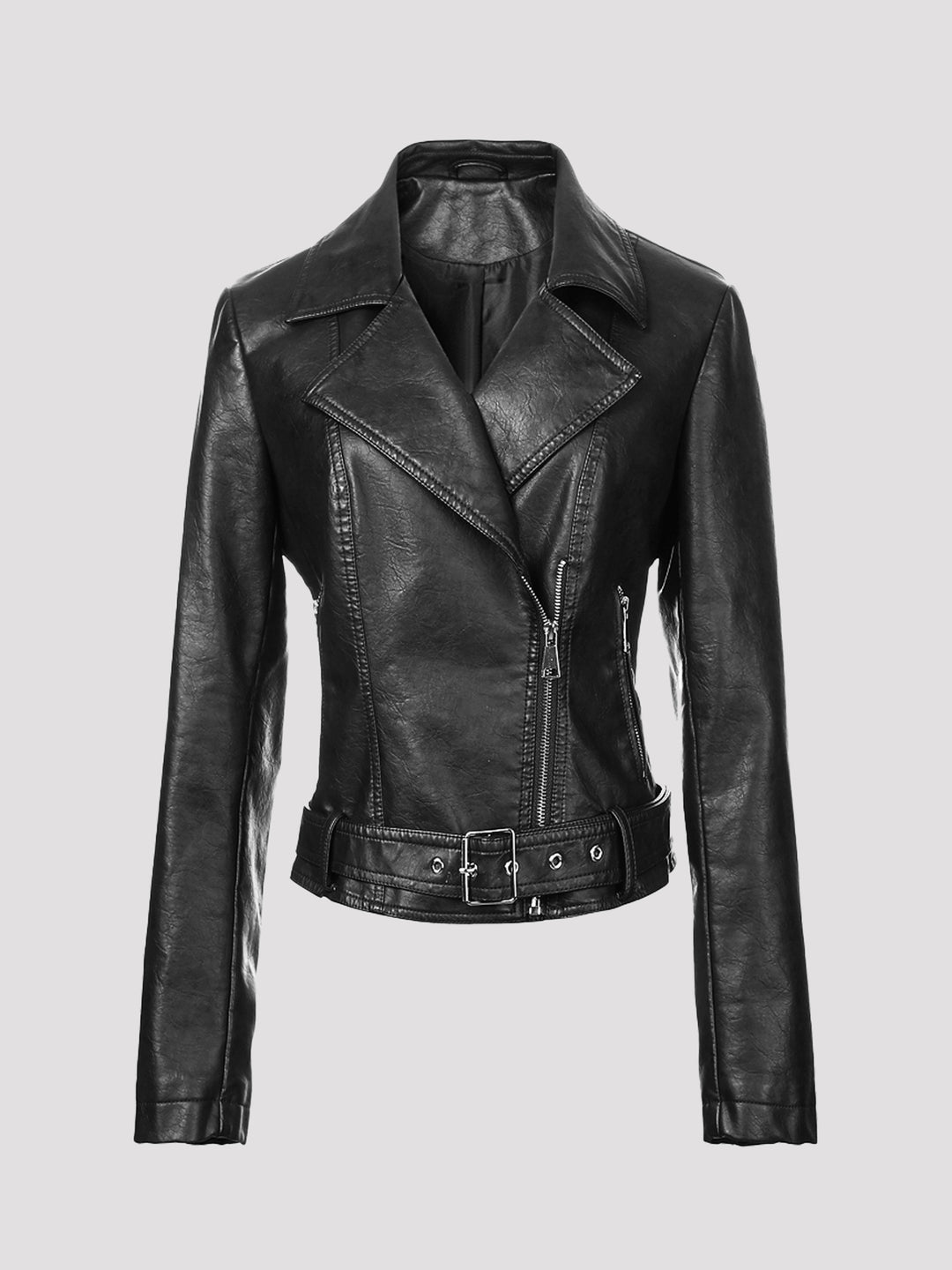 Damen Trendige Bikerjacke mit Taillengürtel Drune