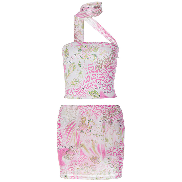 Damen Crop-Top und Rock-Set mit asymmetrischem Design und floralem Muster Drune