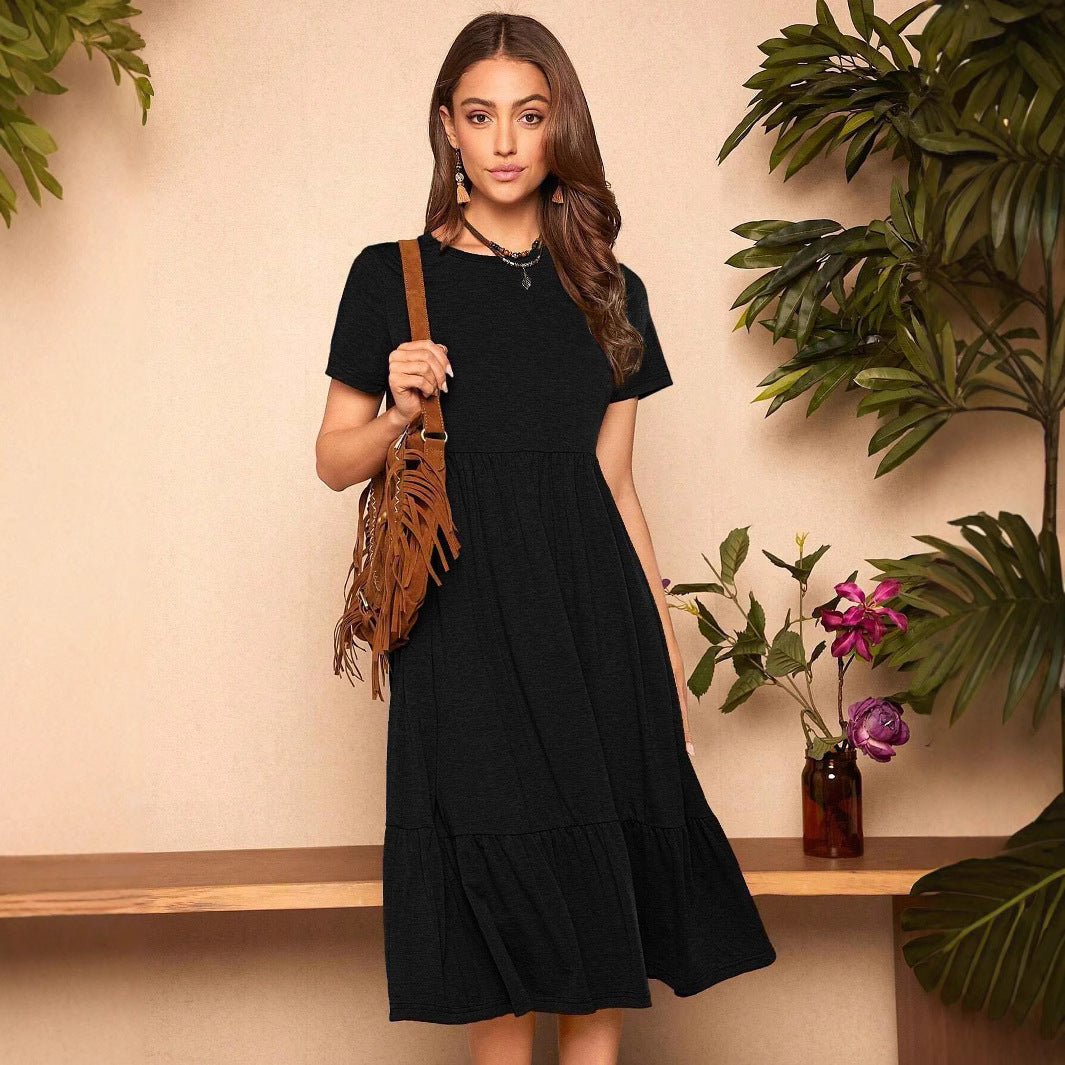 Damen lässiges T-Shirt-Kleid mit lockerer Passform und Rüschensaum Drune