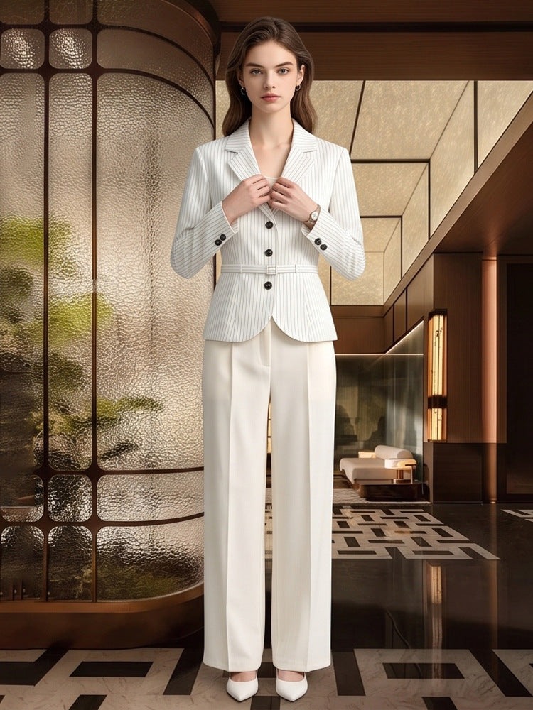 Damen Tailliertes Nadelstreifen-Blazer- und Palazzo-Hosen-Set Drune