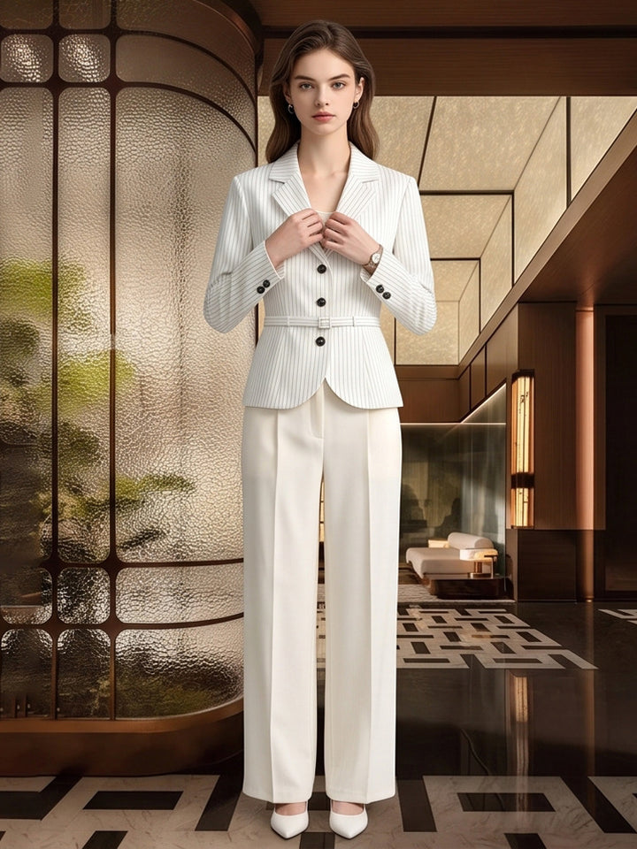 Damen Tailliertes Nadelstreifen-Blazer- und Palazzo-Hosen-Set Drune