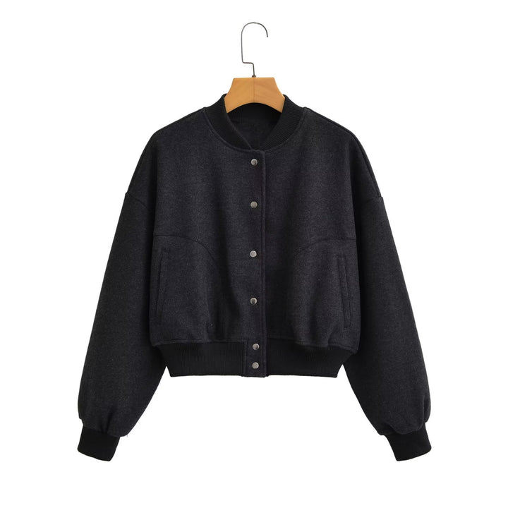 Unisex nan oversized Wollmix Bomberjacke mit geripptem Saum und Druckknopfleiste Drune