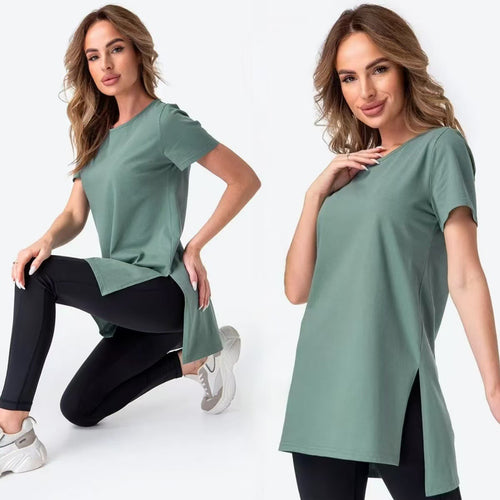 Damen lässiges Longline T-Shirt mit seitlichen Schlitzen und hohen Tragekomfort Drune