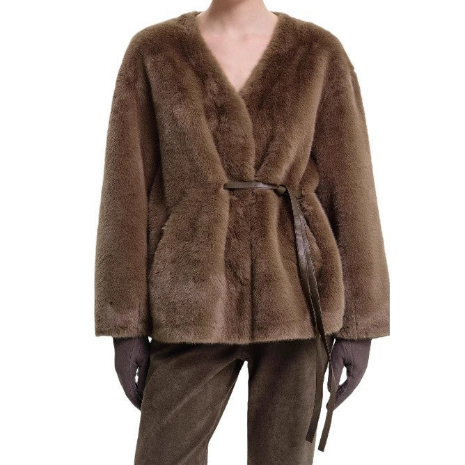 Damen kuschelige Steppjacke mit taillierbarem Design und elegantem Gürtel Drune