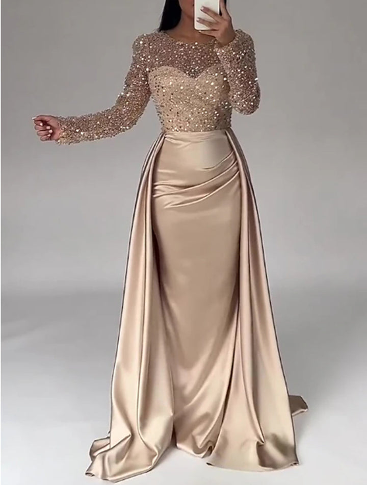 Damen Glamouröses Abendkleid mit funkelnden Perlen und fließendem Rock Drune