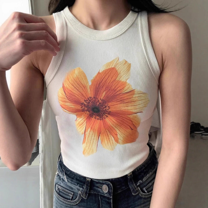 Damen ärmelloses Oberteil mit floralem Stickdesign Drune