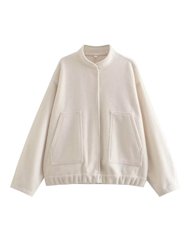 Damen Oversized Strickjacke aus weichem Teddystoff mit Stehkragen und seitlichen Taschen Drune