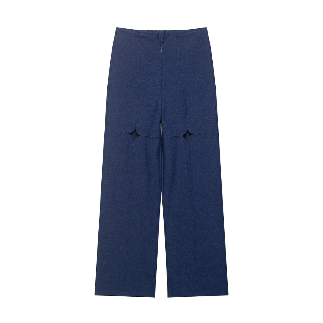Damen Hochtaillierte weite Hose mit Cut-Out‑Kniepartie und Ziernähten Drune