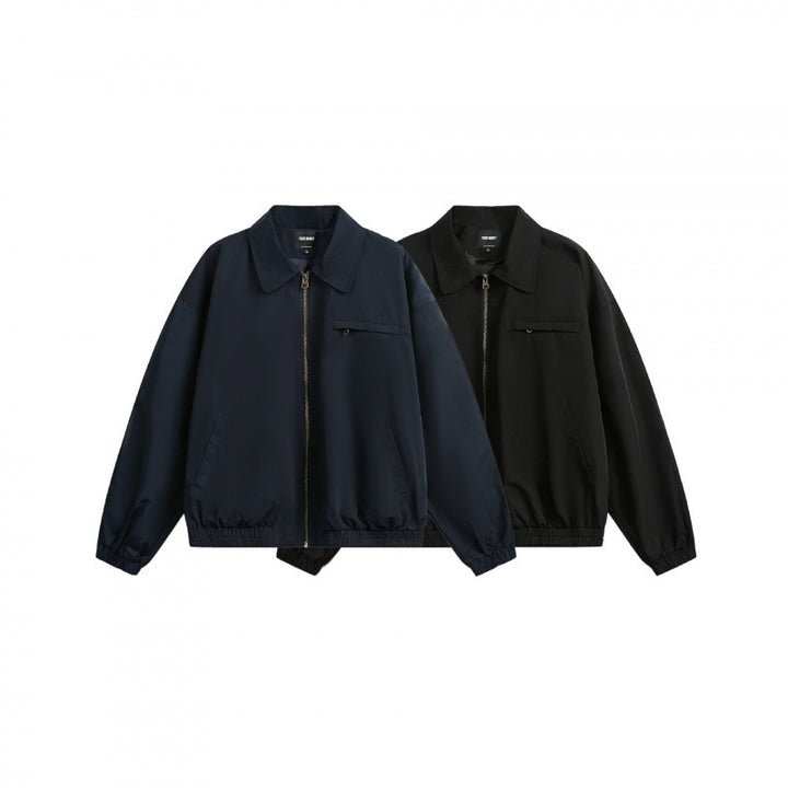 Unisex Boxy-Overshirt-Jacke mit durchgehendem Reißverschluss, elastischem Saum und Brust-Reißverschlusstasche Drune