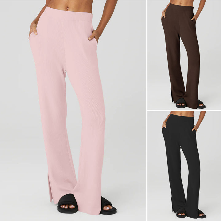 Damen nan weite Loungehose mit elastischem Bund, Eingrifftaschen und seitlichem Saumschlitz Drune