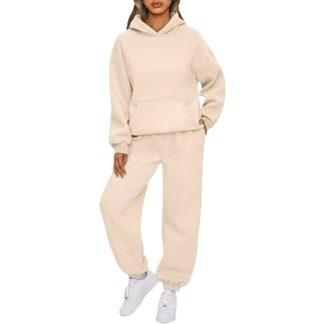 Damen nan Relaxed Loungewear-Set mit Kapuzenpullover und hochgeschnittener Jogginghose aus weichem Baumwollfleece Drune