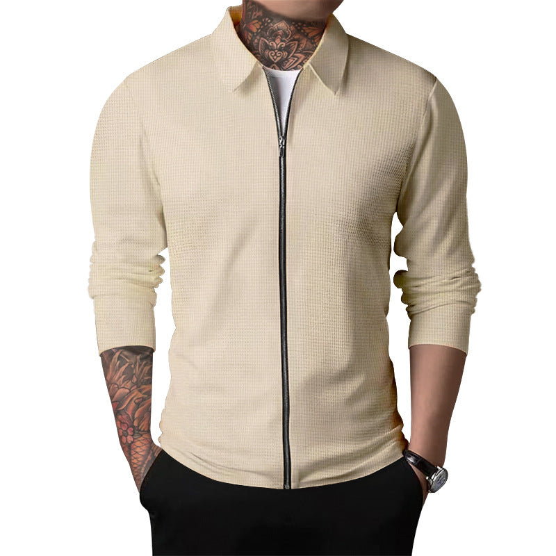 Herren nan strukturierte Hemdjacke mit Waffelstruktur, durchgehendem Reißverschluss und schmaler Passform Drune