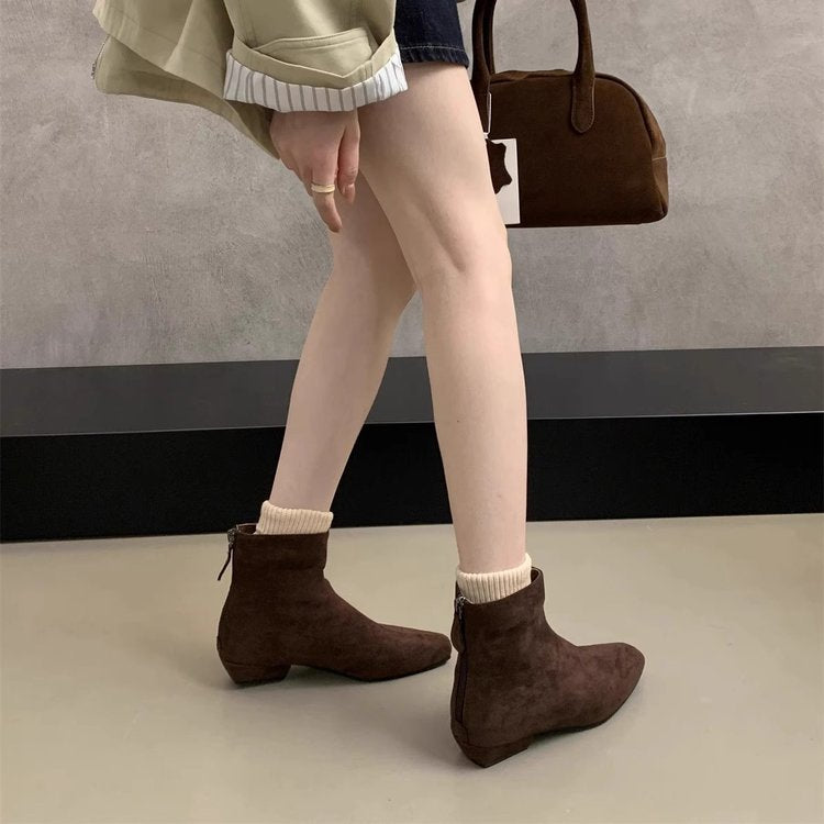 Damen Wildleder Spitz Zehen Knöchel Stiefeletten Drune