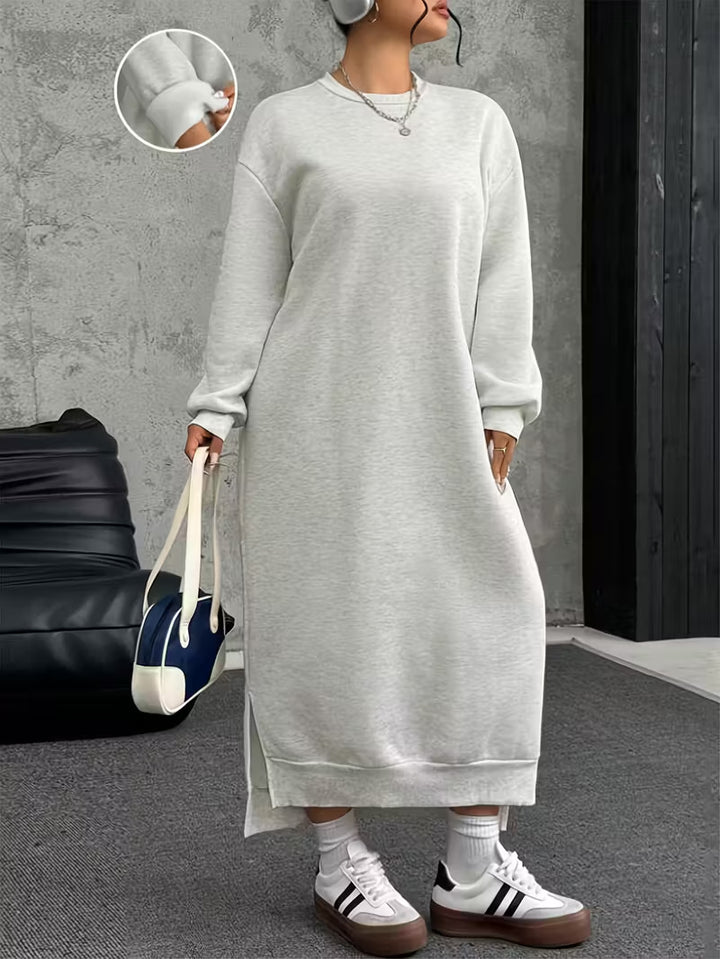 Damen Oversize-Sweatkleid Midilänge mit Seitenschlitzen und Rippbündchen Drune