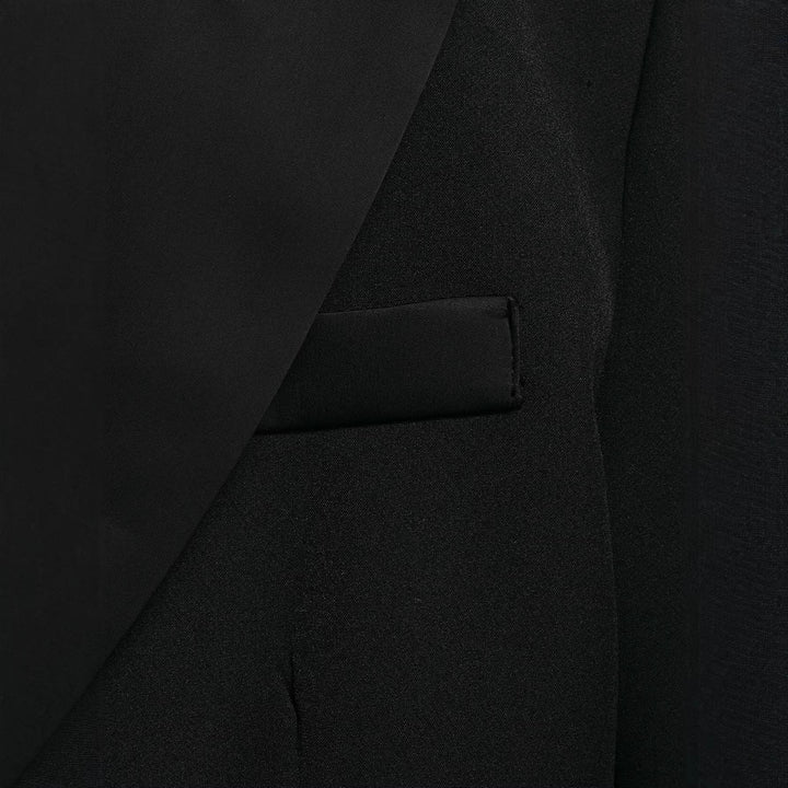 Damen Cropped Smokingsakko im Tuxedo‑Stil mit spitzem Satinrevers Drune