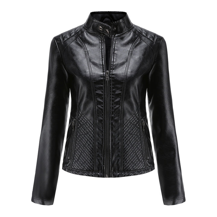 Damen nan taillierte Biker-Kunstlederjacke mit Stehkragen und gesteppter Seitenpartie Drune