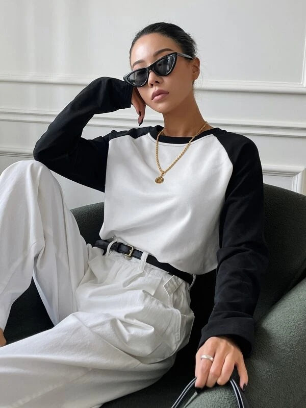 Damen Langarmshirt mit kontrastierenden Ärmeln Drune