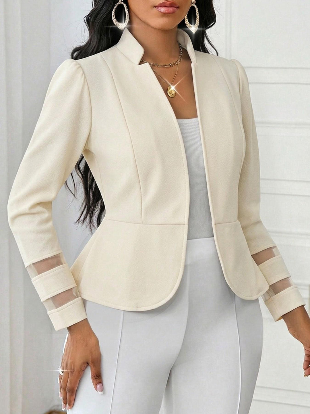 Damen Elegante Blazerjacke mit transparenten Ärmeln und tailliertem Schnitt Drune