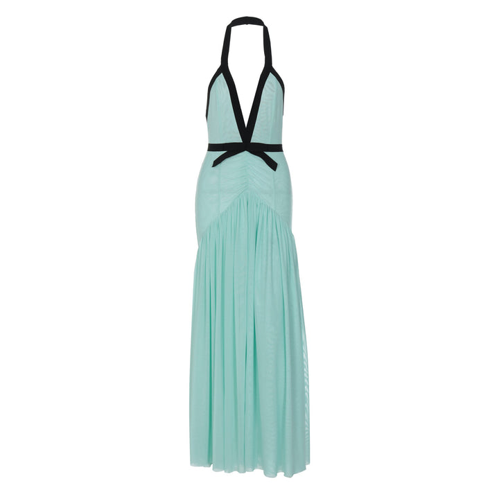 Damen Maxikleid mit tiefem V-Ausschnitt und innovativer Raffung Drune