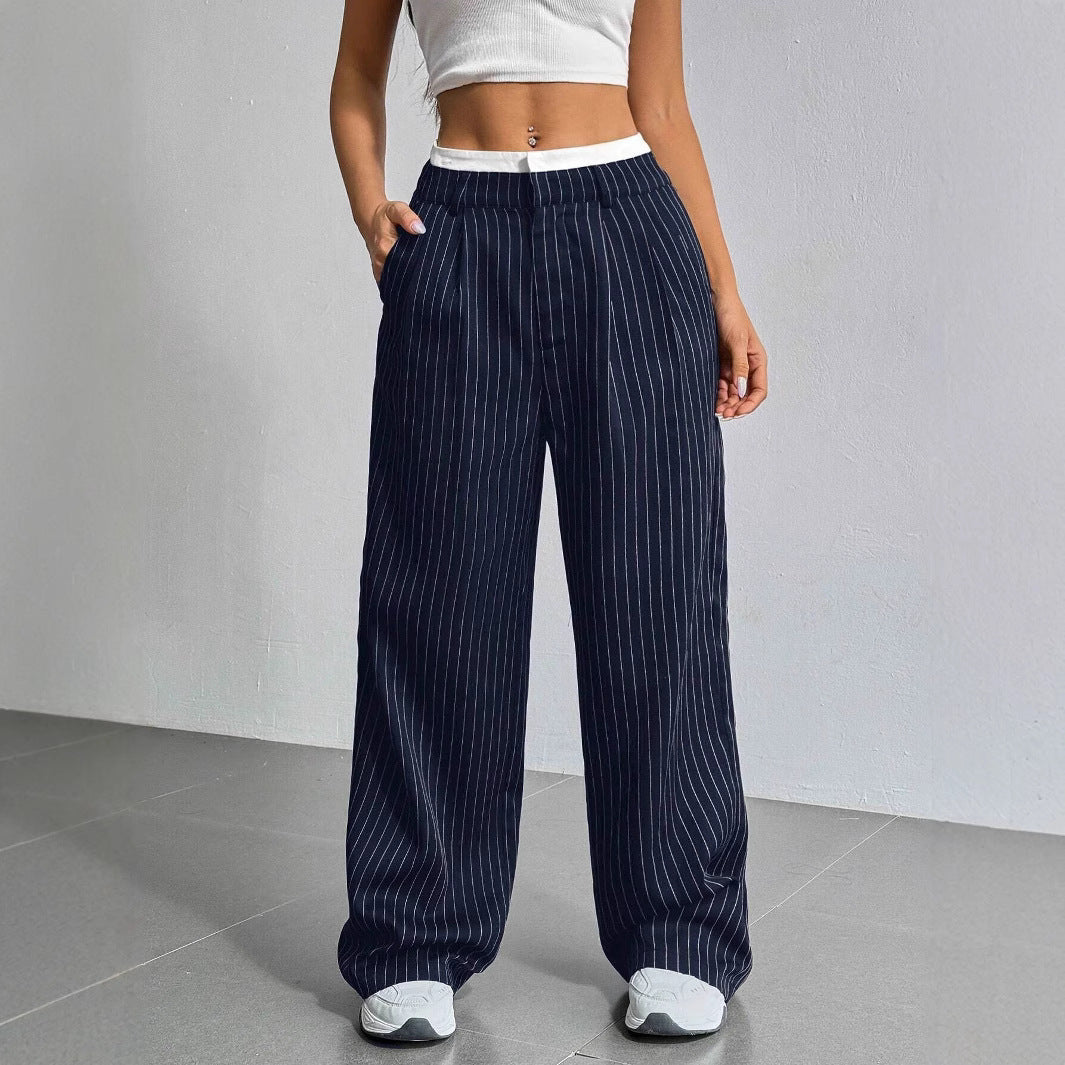 Damen Elegante und locker geschnittene Business-Hosen mit Streifen Drune