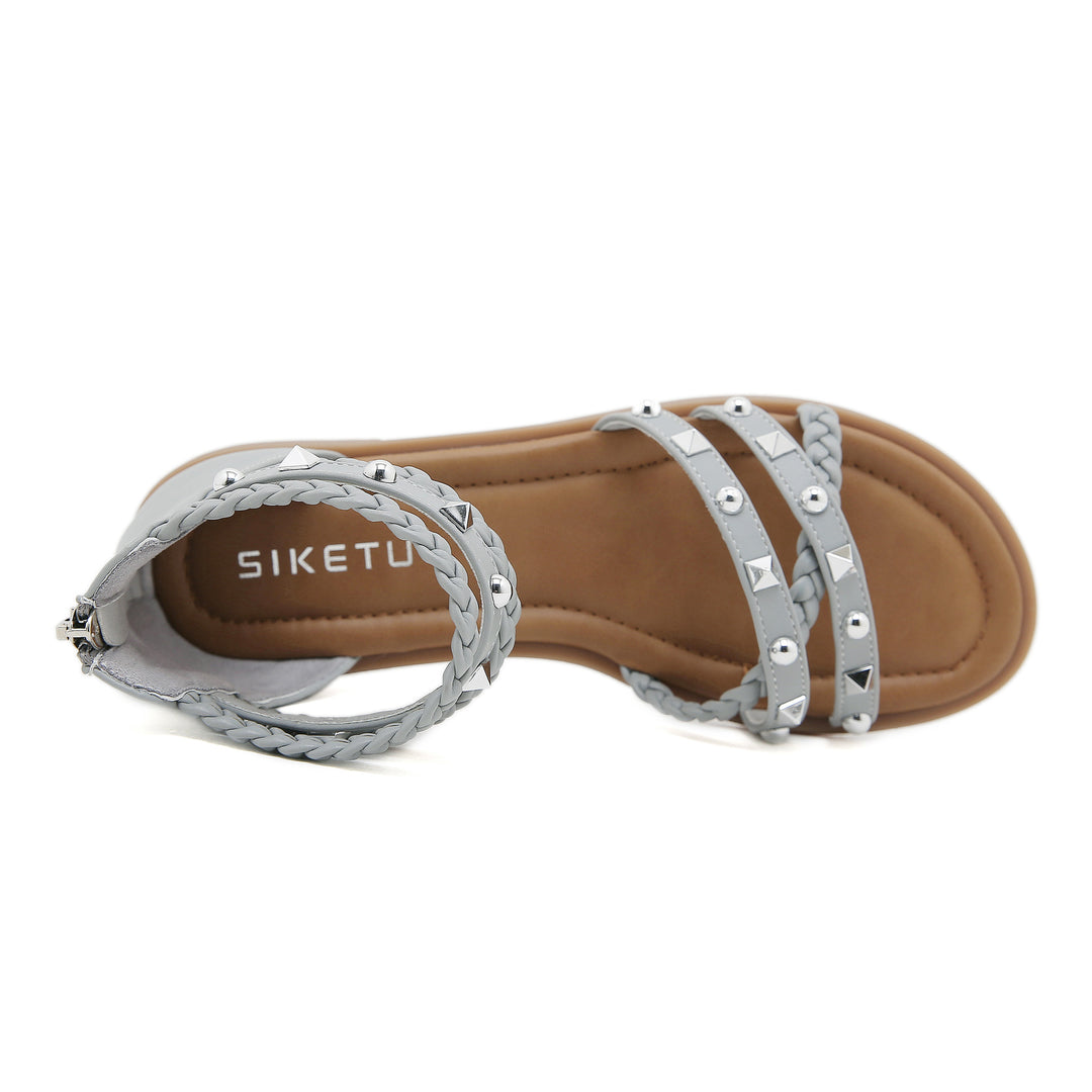 Damen Sandalen mit geflochtenen Riemen und modischen Nieten Drune