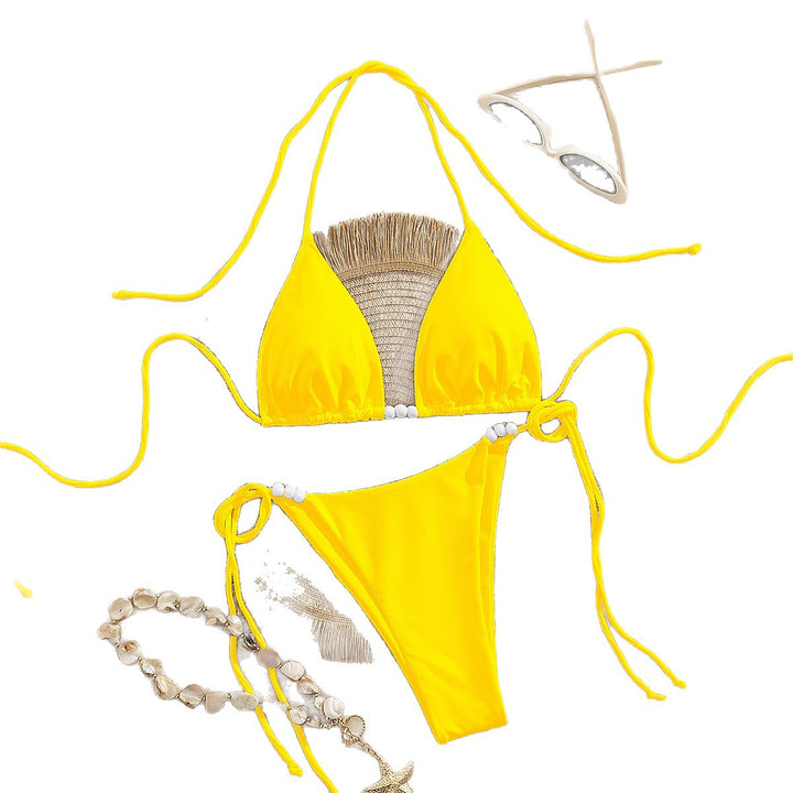 Damen Triangel-Bikini mit dekorativen Perlen-Details Drune
