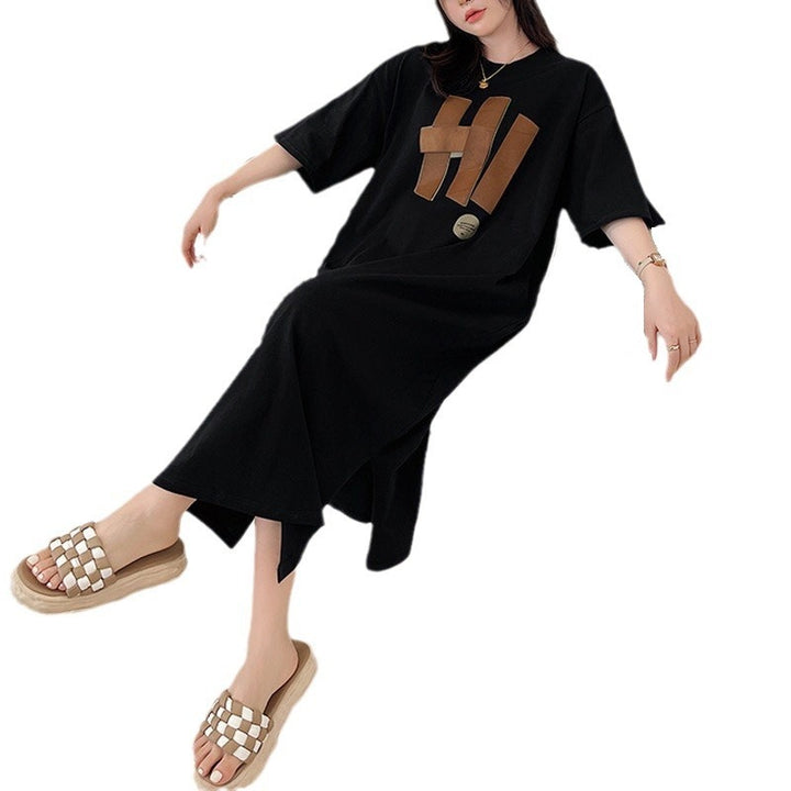 Damen Langarmkleid mit kreativem Grafikdruck und lockerem Schnitt