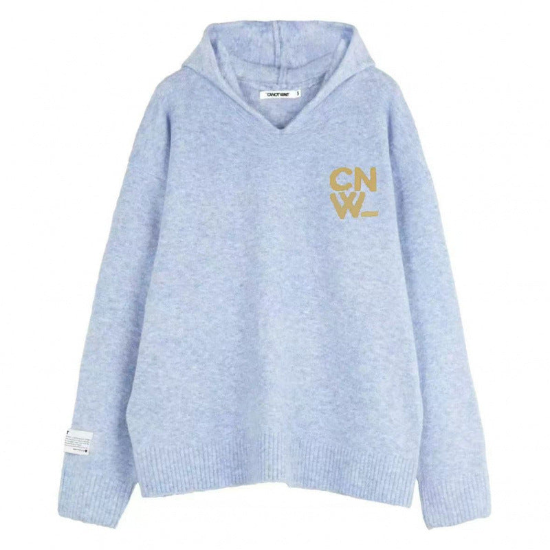 Unisex Oversized Kapuzenpullover mit V-Ausschnitt aus Feinstrick und Logo-Stick Drune