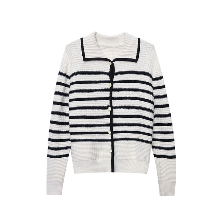 Damen gestreifte Strickjacke mit Druckknopfverschluss und lässiger Passform Drune