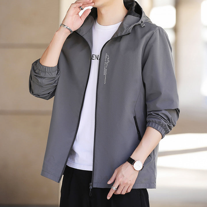Herren Leichte wasserabweisende Kapuzenjacke im Urban-Minimalstil mit Reißverschluss Drune