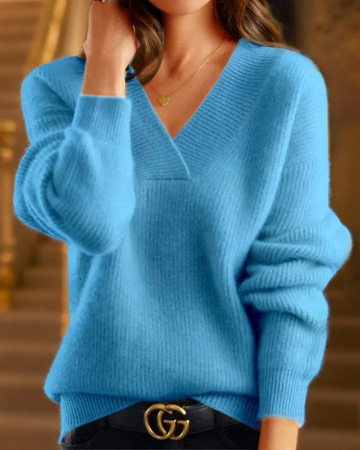 Damen nan kuscheliger V-Ausschnitt Pullover aus feinem Strick Drune